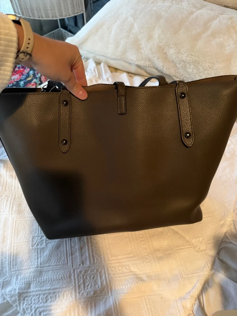 Coach Stone Leather Tote with Double Straps - Picture 3 of 5
